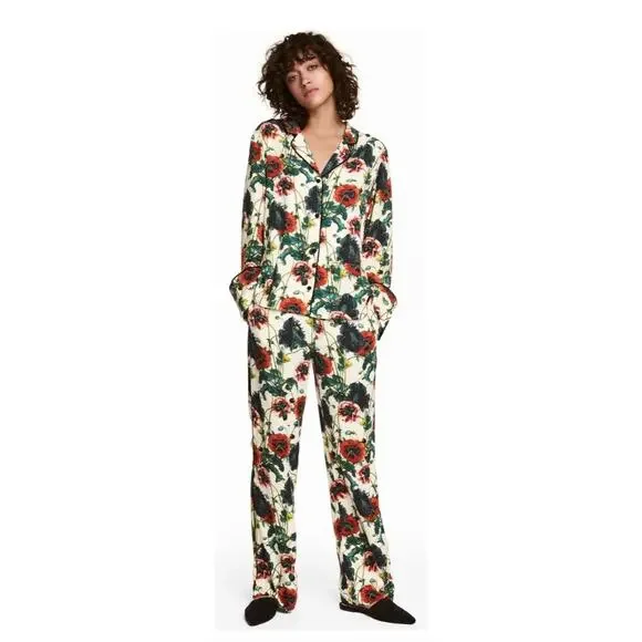 H&M Wide Pull-up Poppy Floral Viscose Pants. 10 NWT - Picture 3 of 4